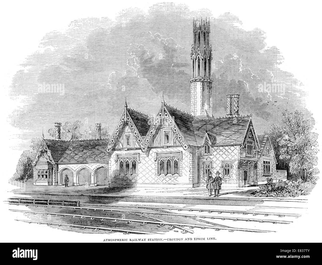 La gare de Croydon atmosphérique 1844 ligne d'Epsom Banque D'Images