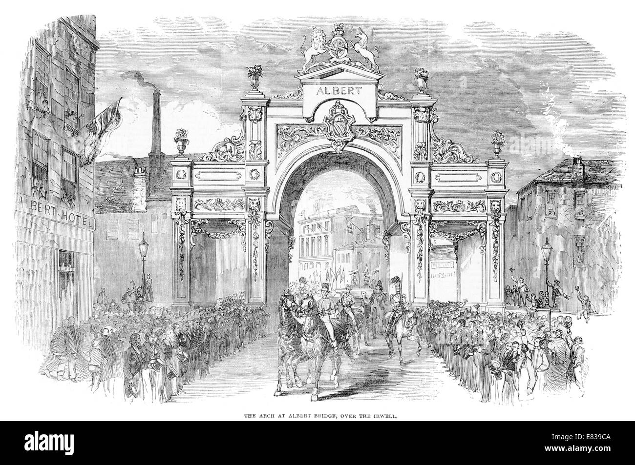 Arch à l'Albert Bridge sur la rivière Irwell Manchester circa 1853 Banque D'Images