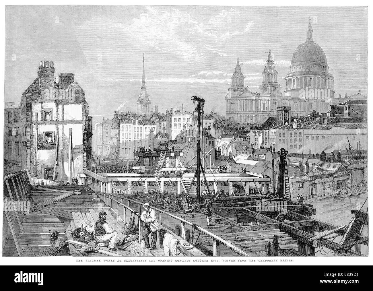 Les travaux ferroviaires Blackfriars Ouverture vers Ludgate Hill 1864 Banque D'Images