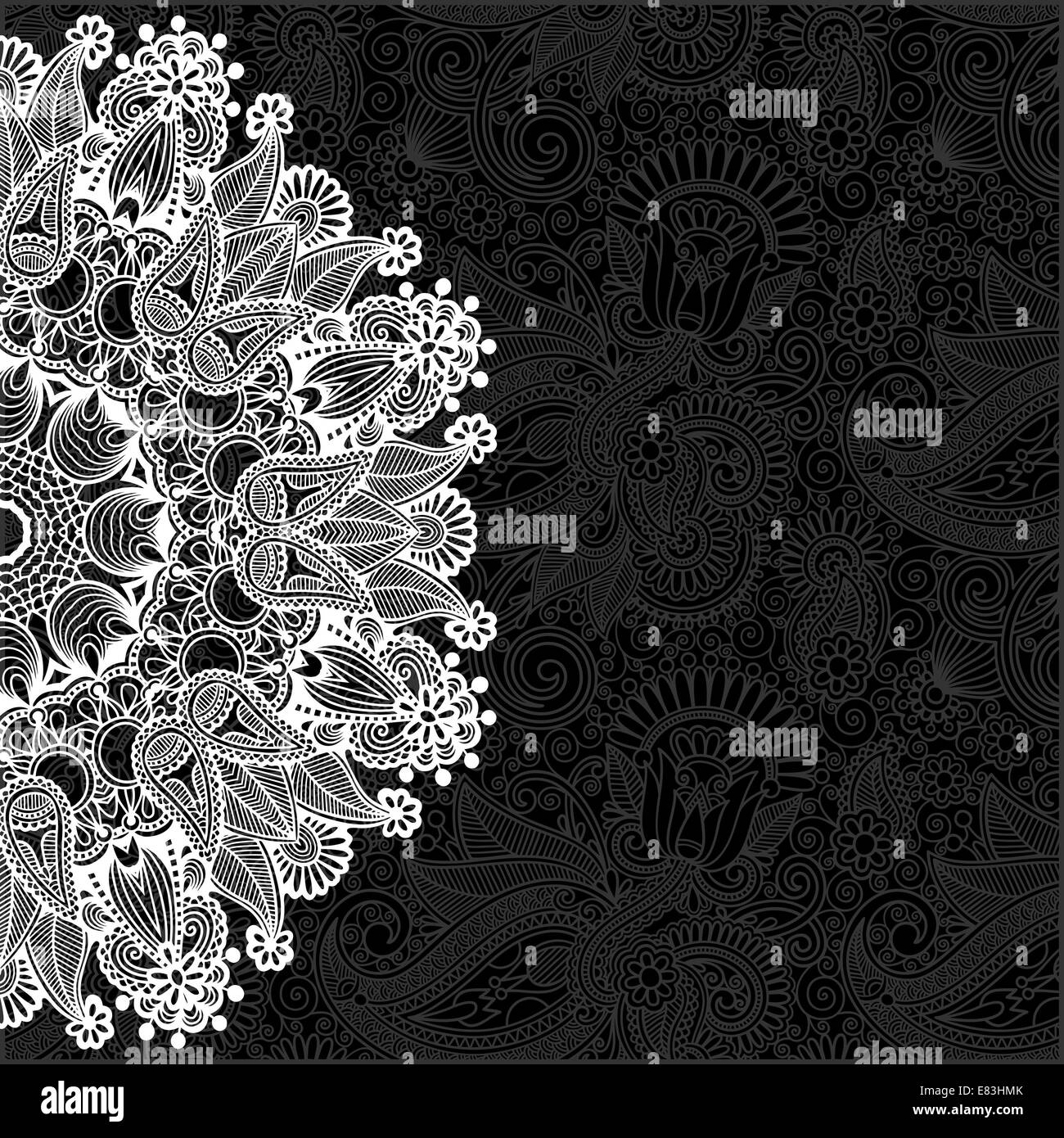 Cercle noir et blanc modèle d'ornement floral avec backgroun Banque D'Images