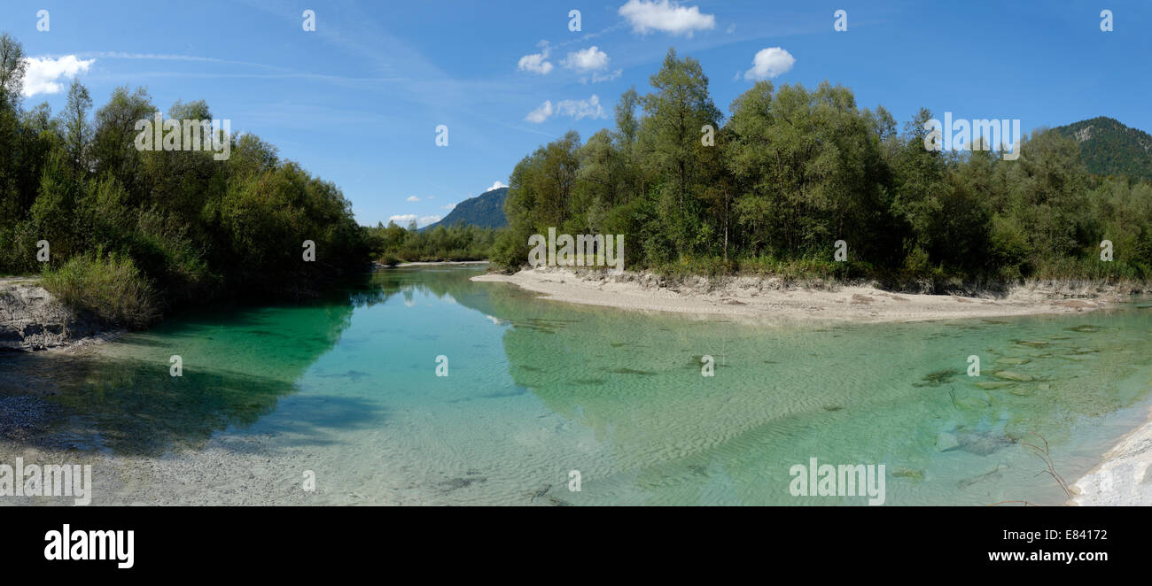 La rivière Isar, à la barrière des sédiments, réserve naturelle, la vallée de l'Isar, Tölzer Land, Upper Bavaria, Bavaria, Germany Banque D'Images