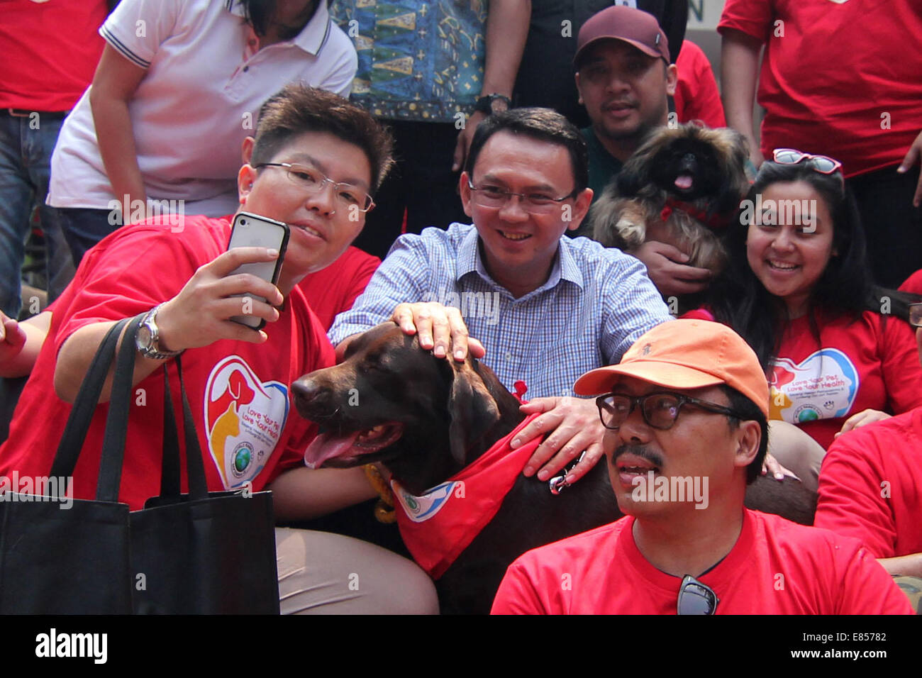 Jakarta, Jakarta, Indonésie. 28 Sep, 2014. Les amateurs de chiens apportent leurs chiens pour commémorer la Journée mondiale de la rage dans la région de Langsat Park. © Arya Manggala/Nuswantoro ZUMAPRESS.com/Alamy ZUMA/fil Live News Banque D'Images