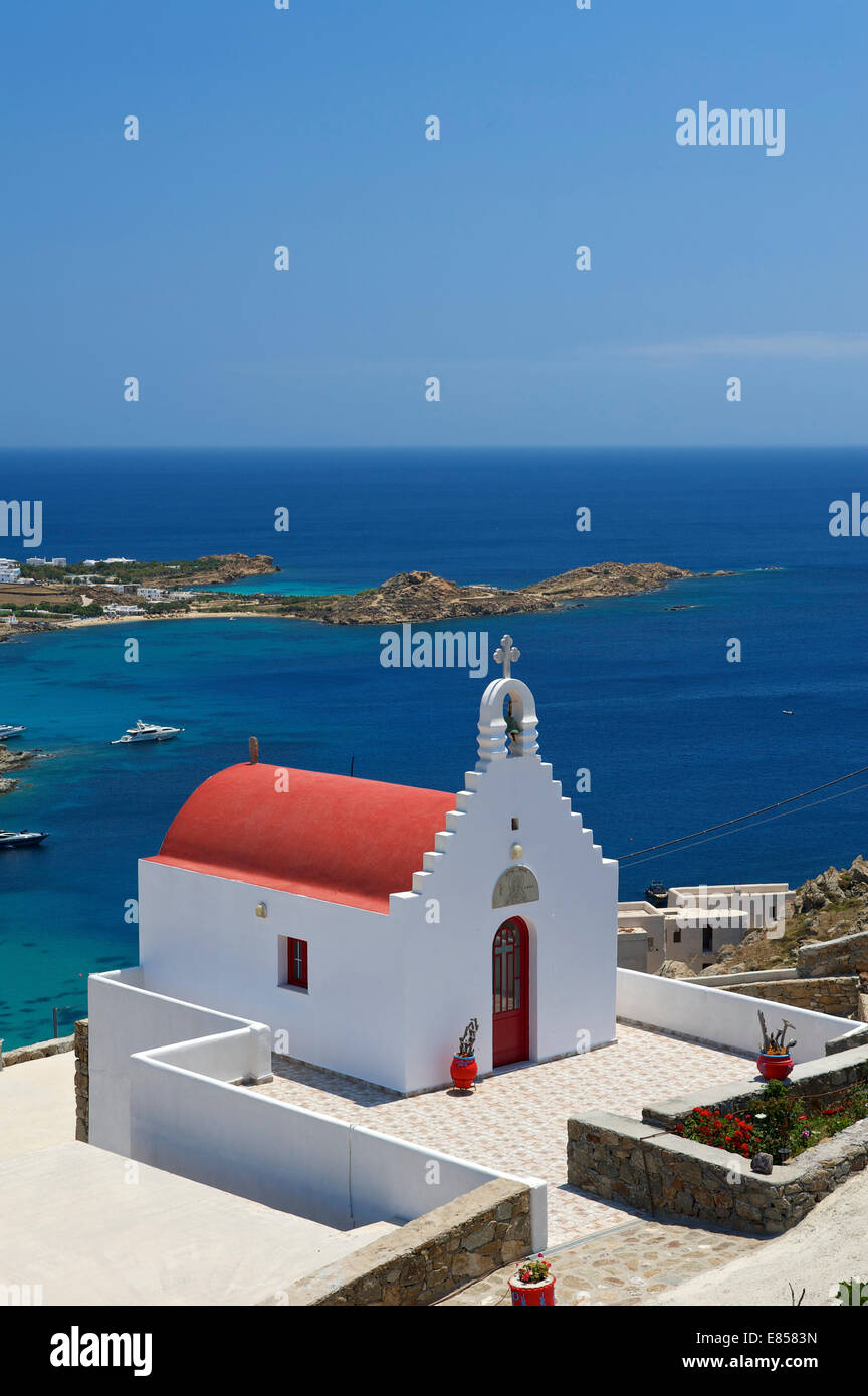 Chapelle près de Platis Gialos, Mykonos, Cyclades, Grèce Banque D'Images
