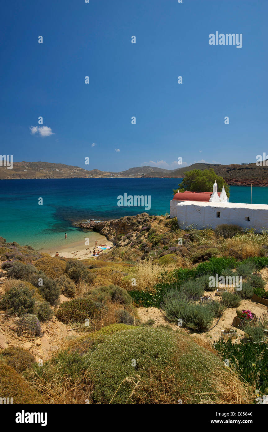 Baie de Panormos et Agios Sostis, Mykonos, Cyclades, Grèce Banque D'Images