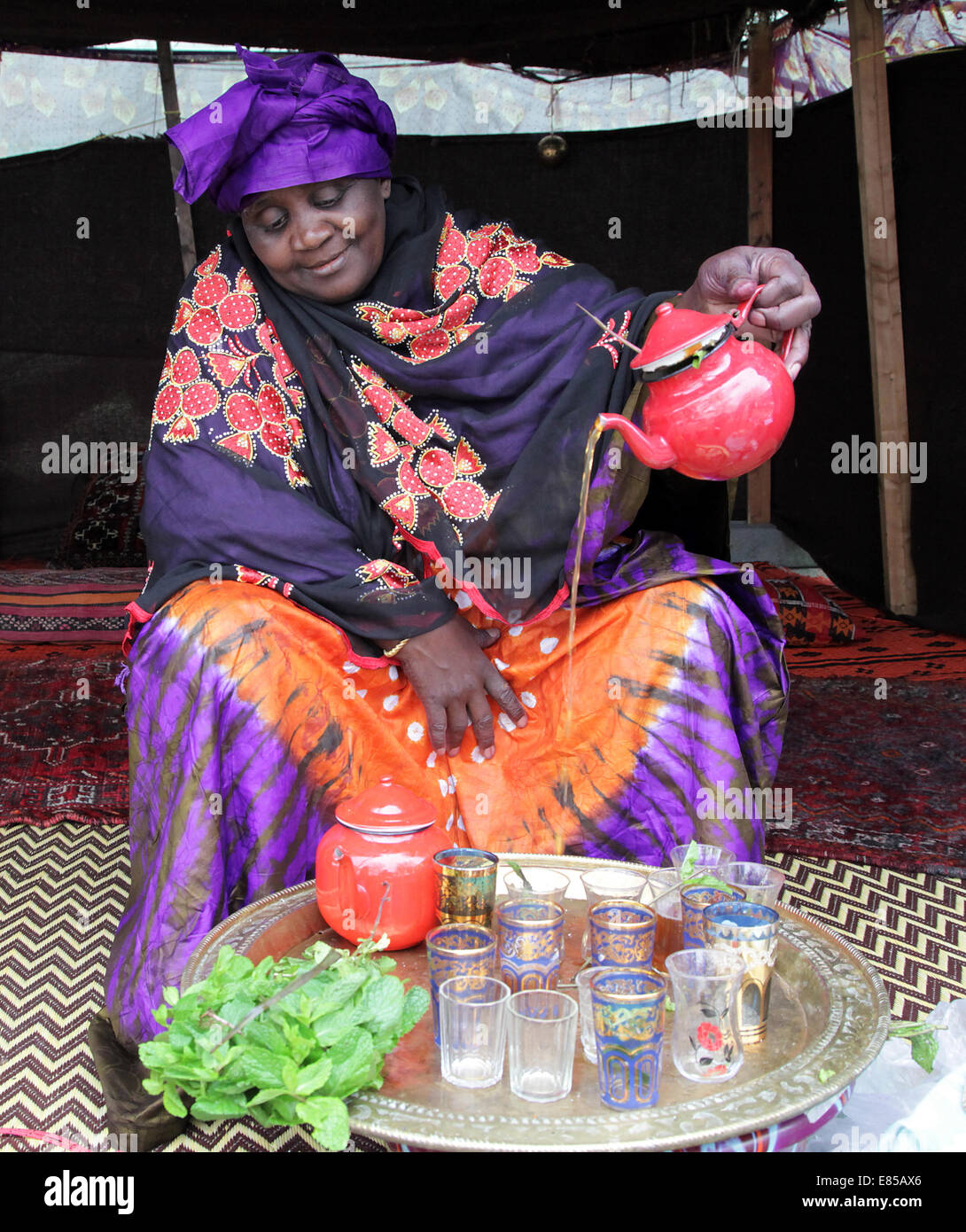 La nomade africaine de Mauritanie cérémonie du thé cérémonie du thé.Mauritanie.nomade.Afrique du Nord Banque D'Images