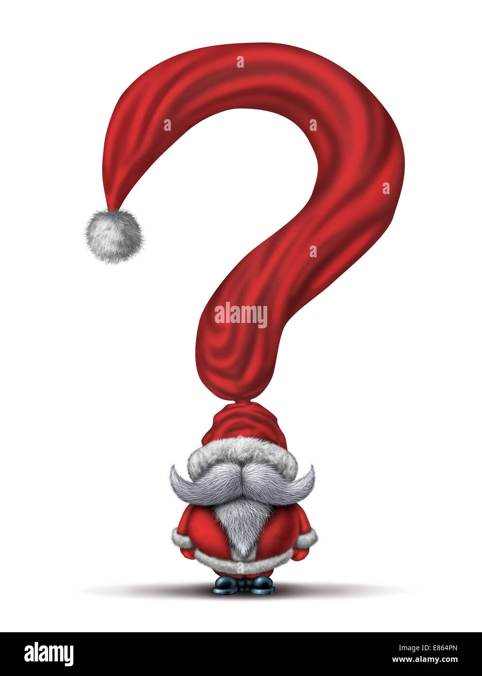 Questions de Noël et de vacances guide d'achat cadeau symbole comme santa clause personnage avec un chapeau d'hiver rouge en forme de question Banque D'Images