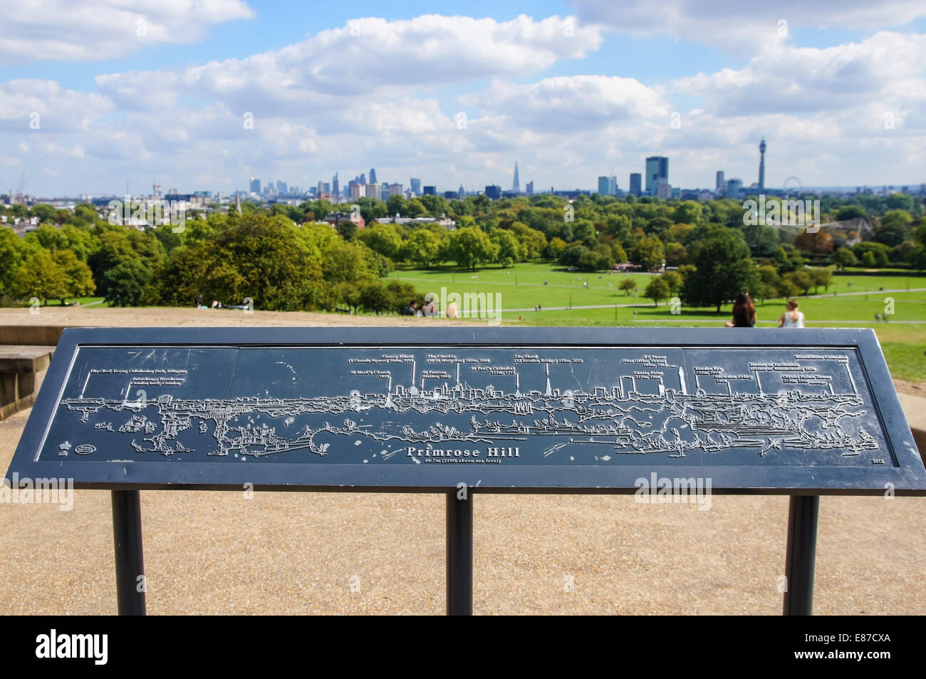 Les visiteurs apprécient la vue sur les toits de Londres de Primrose Hill Londres Angleterre Royaume-Uni UK Banque D'Images