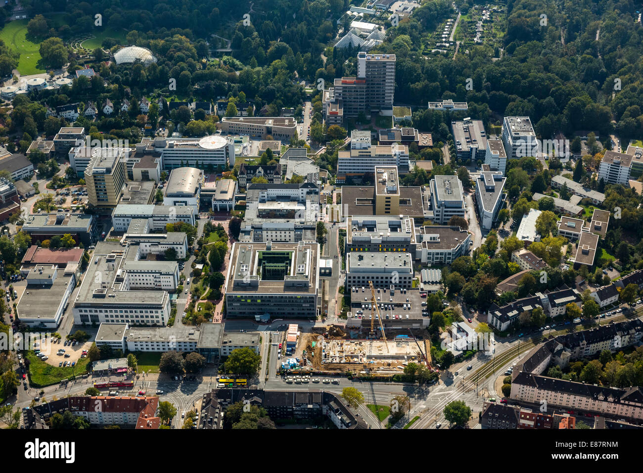 Vue aérienne de l'Hôpital Universitaire de Essen, Essen, Ruhr, Rhénanie du Nord-Westphalie, Allemagne Banque D'Images