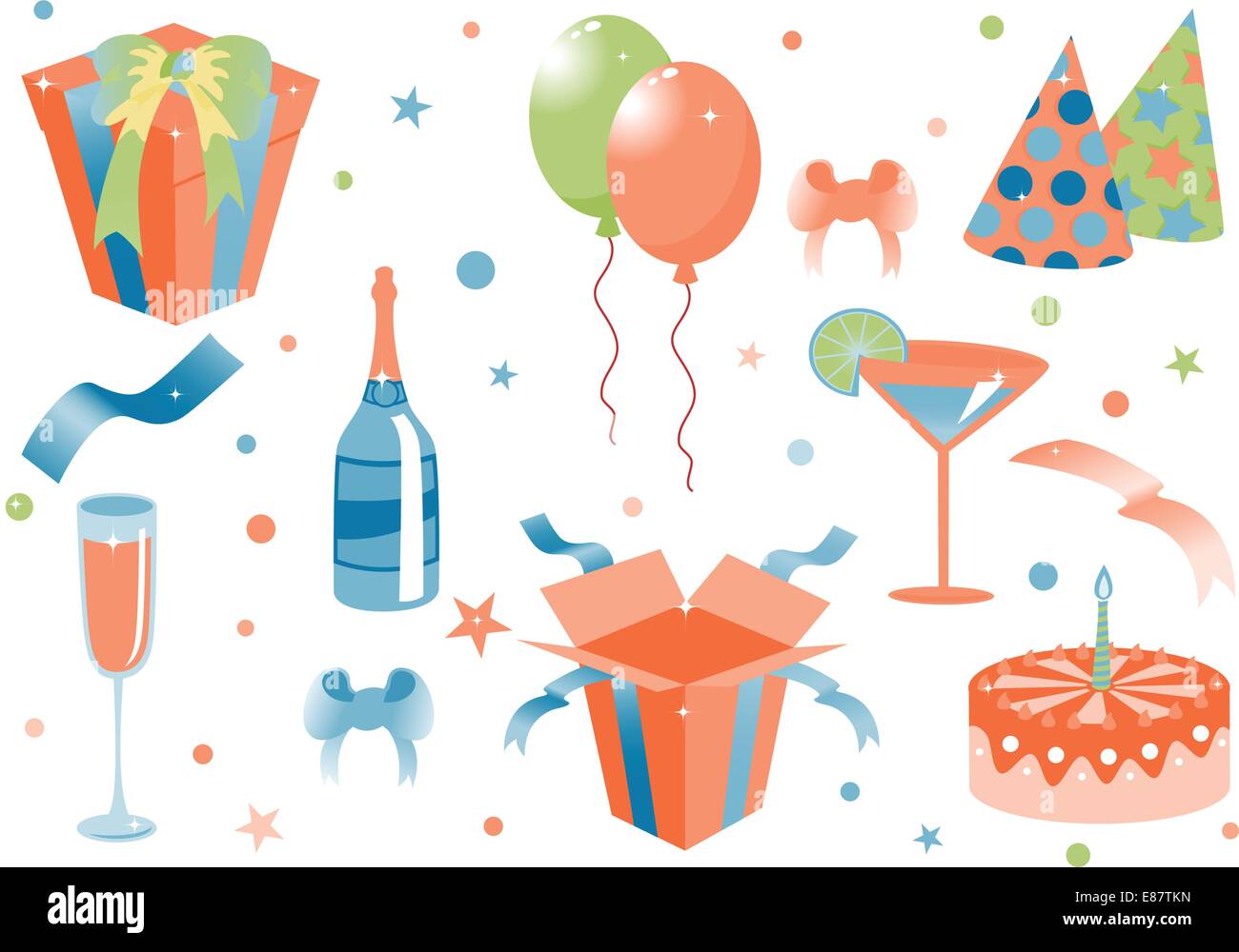 Vector illustration d'anniversaire drôle d'icônes. Convient pour les cartes d'anniversaire et invotations. Illustration de Vecteur