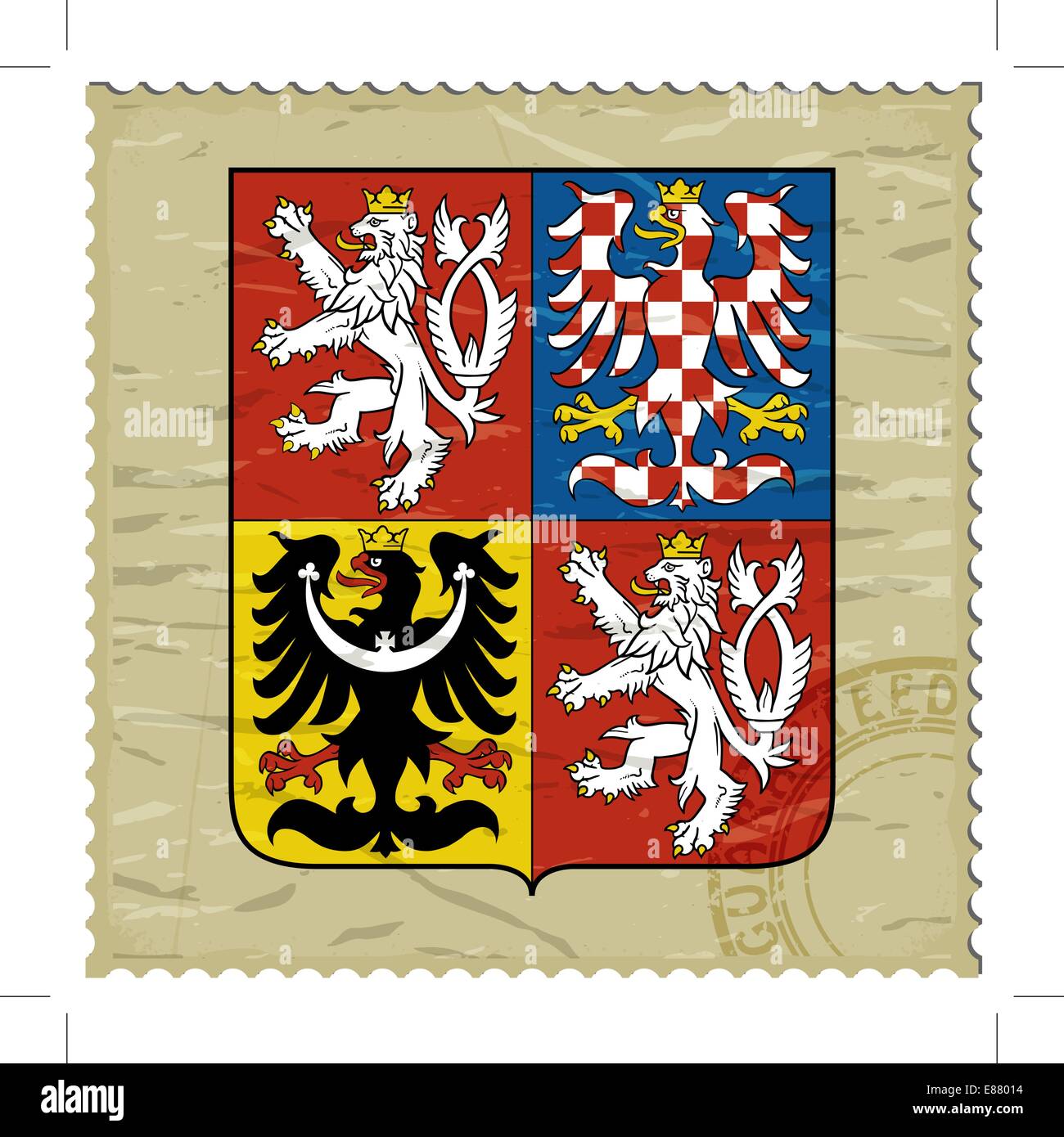 Armoiries de la République tchèque sur l'ancien timbre-poste Illustration de Vecteur