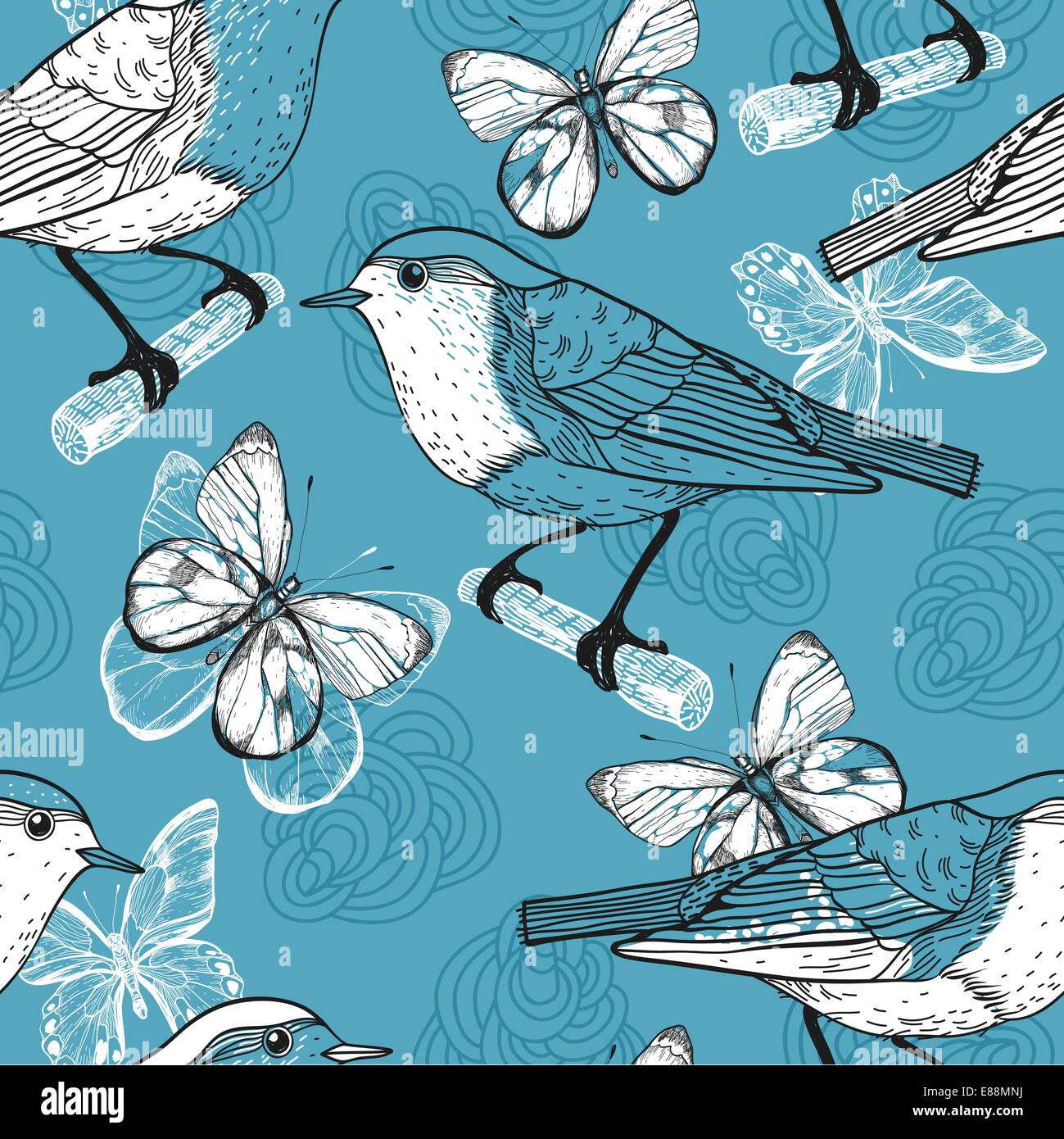 Motif transparent vecteur d'oiseaux et de papillons Illustration de Vecteur
