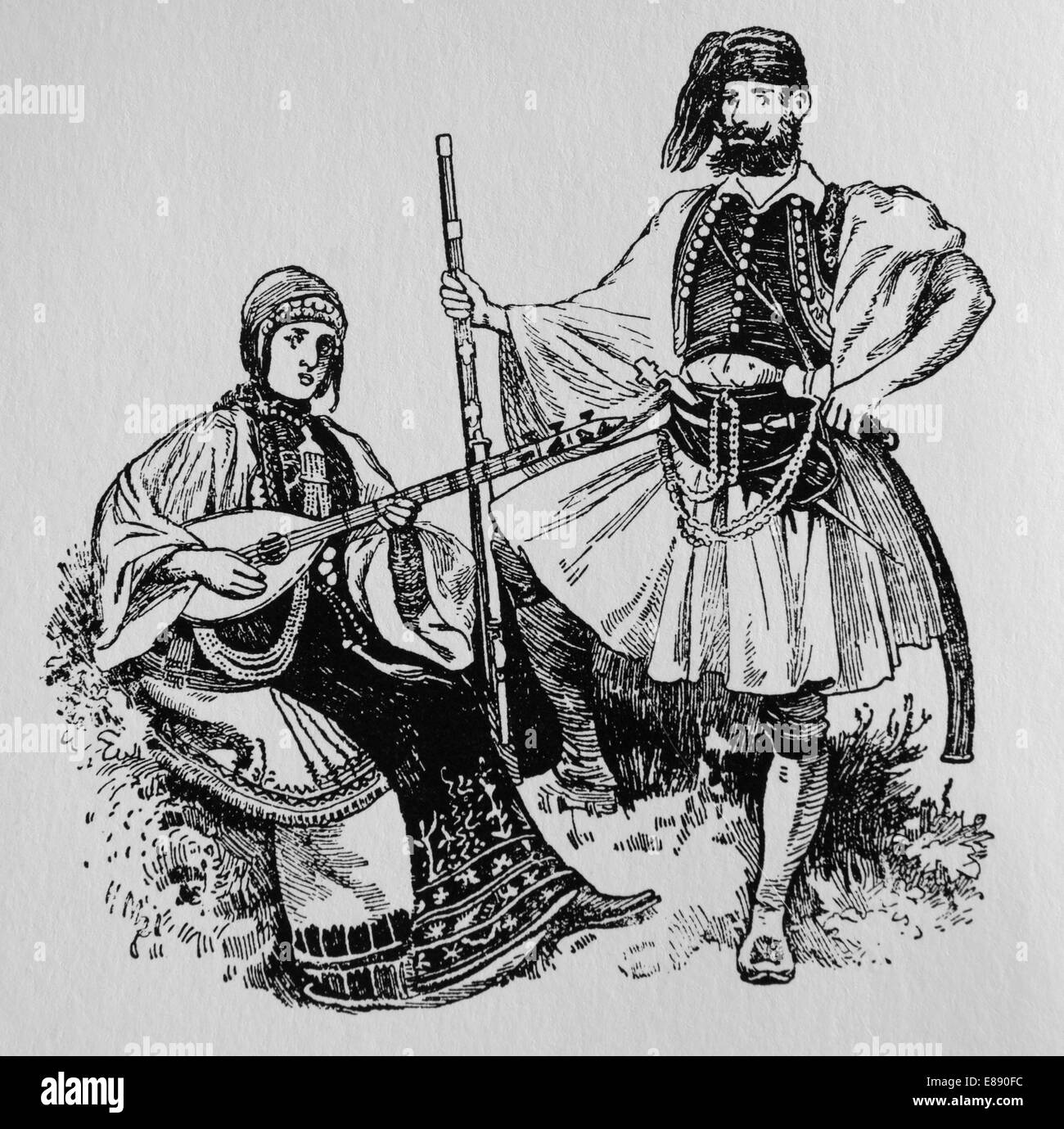 L'Europe. La Grèce. Les costumes. Gravure, 19ème siècle. Banque D'Images