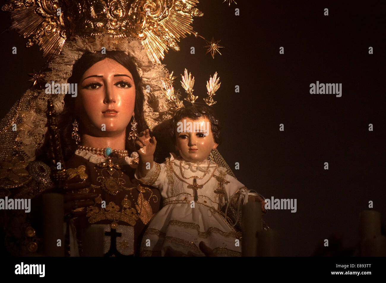 L'image de la Vierge du Carmel est affichée en Prado del Rey, la province de Cádiz, Andalousie, Espagne, le 20 avril 2014. Banque D'Images