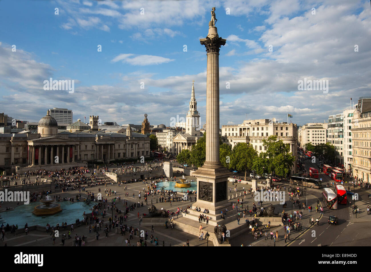 Vue de Trafalgar Square à la nord avec la colonne Nelson, le Musée des beaux-arts et dans le domaine St Martin's Church Banque D'Images