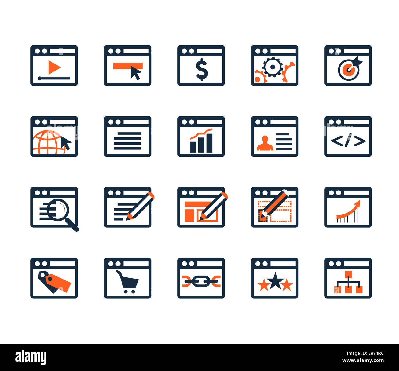 Icon Set. Développement Web et Référencement. Modèle plat Banque D'Images