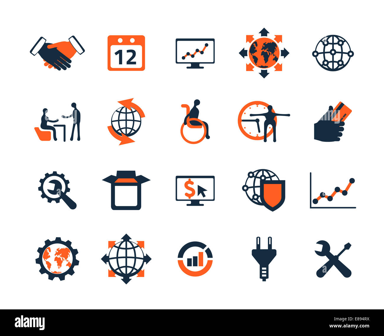 Business icon set. Développement de logiciels et de sites web, marketing, communication globale. Modèle plat Banque D'Images
