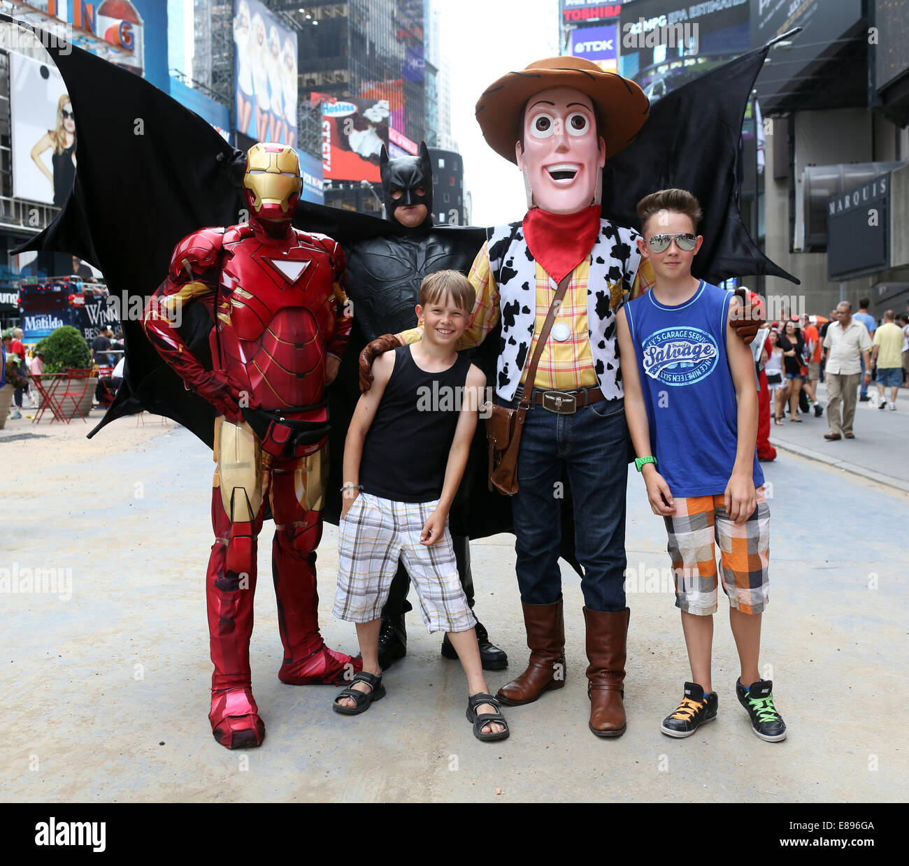 New York, USA, les garçons peuvent être personnalisés avec Batman, Spiderman et Cowboy Sheriff Woody photographie Banque D'Images