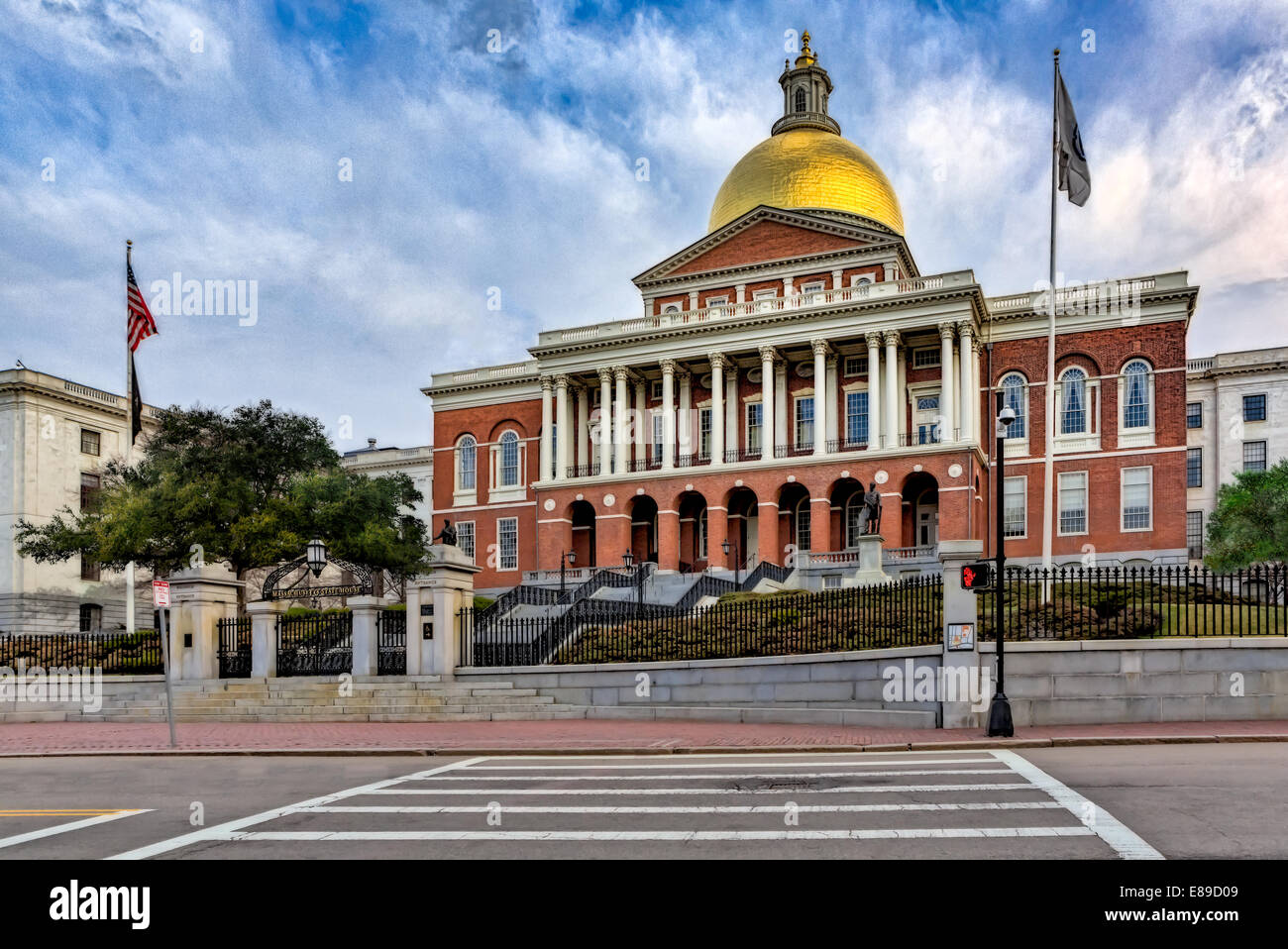 Massachusetts State House entrée principale, également connu sous le nom de la Massachusetts Statehouse ou le 'nouveau' State House,. Banque D'Images