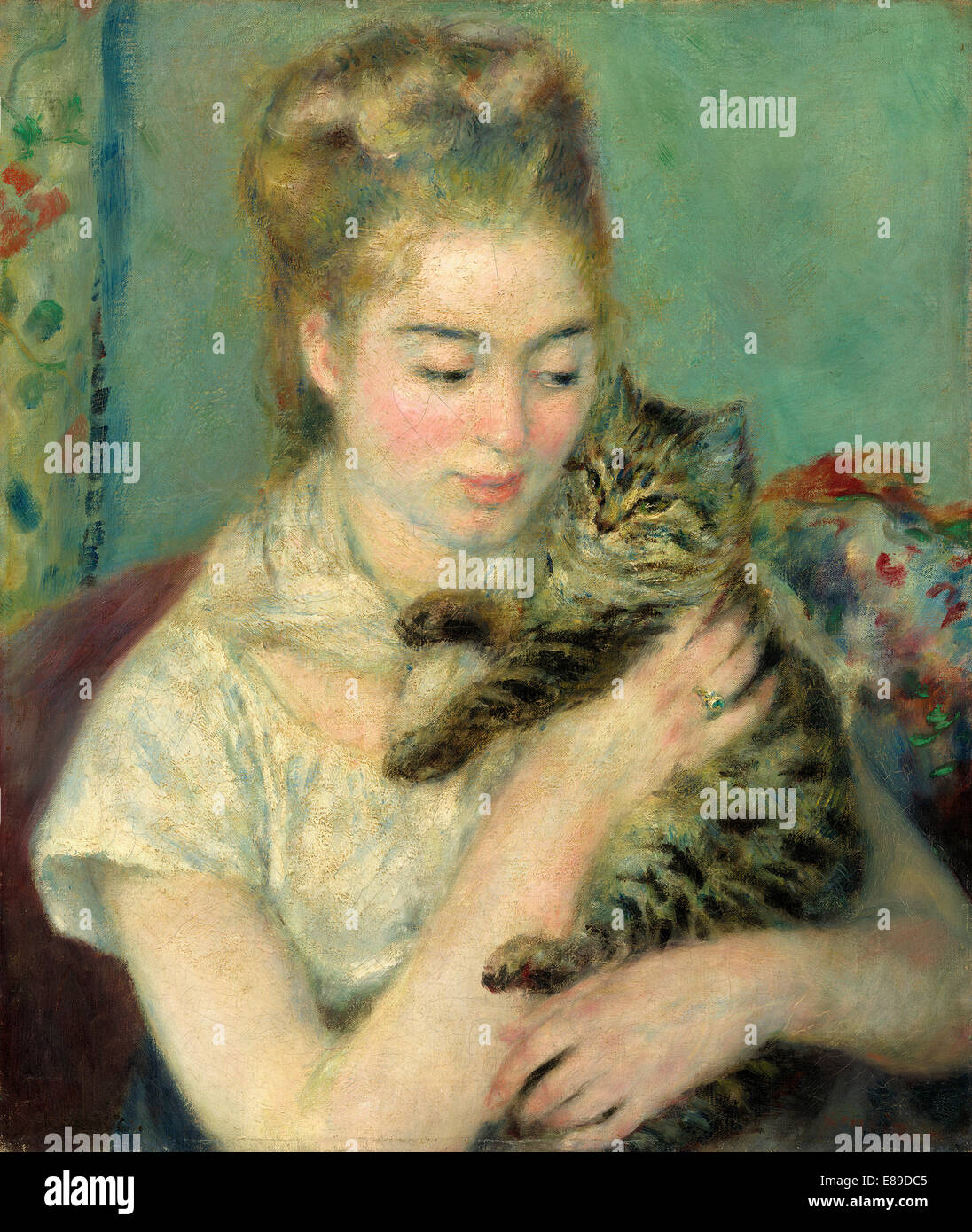 Auguste Renoir, femme avec un chat, Français, 1841 - 1919, ch. 1875, huile sur toile Banque D'Images