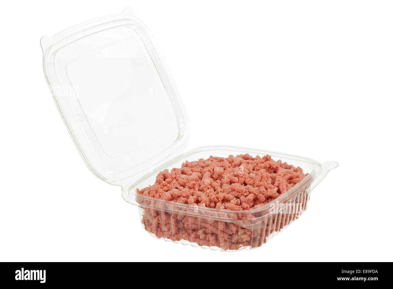Les viandes hachées dans un récipient en plastique Banque D'Images