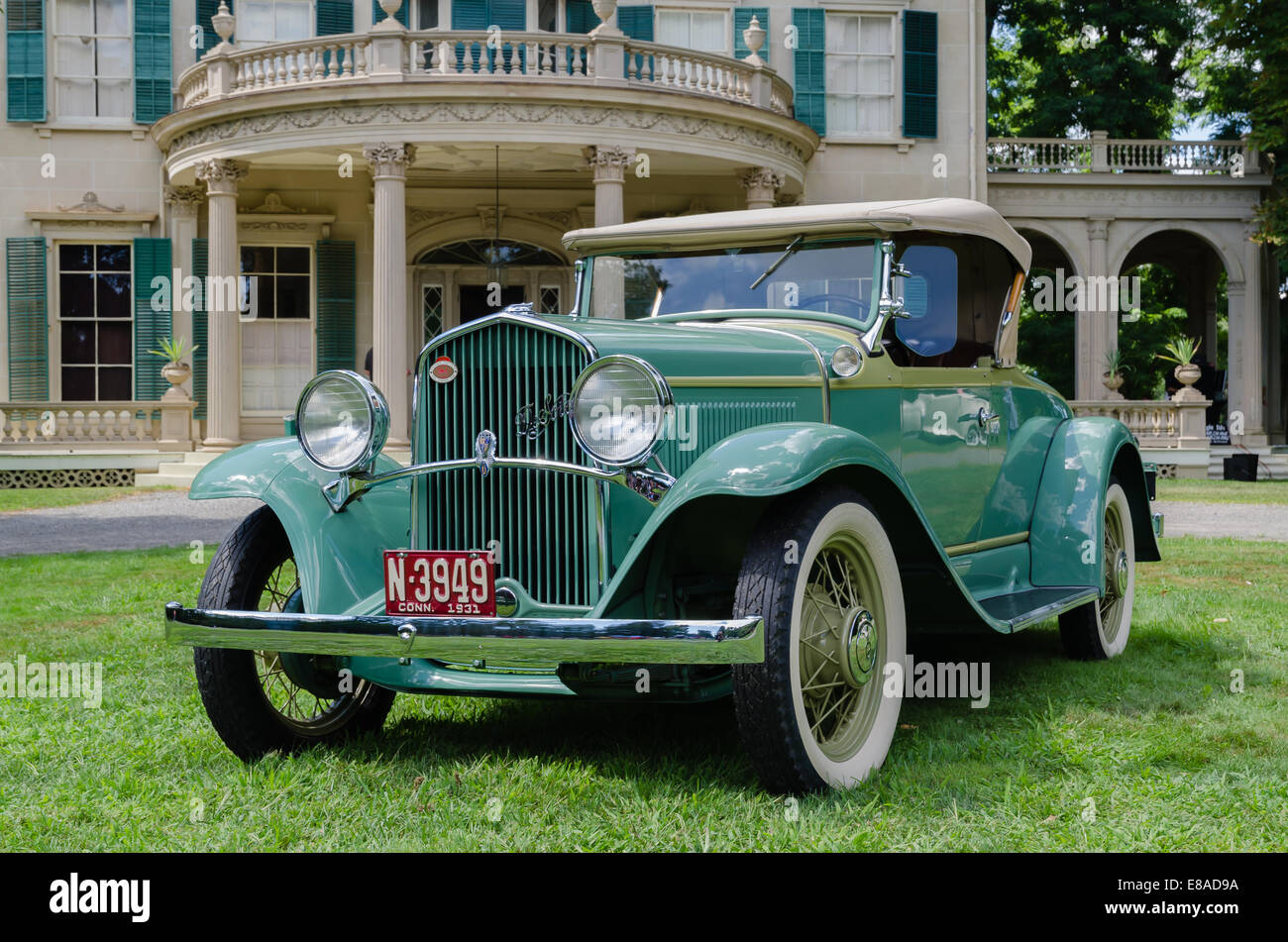 Red Hook, NY, USA - Le 17 août 2014 : antique 1931 desoto automobile, vu à une exposition de voiture à Montgomery place domaine historique. Banque D'Images