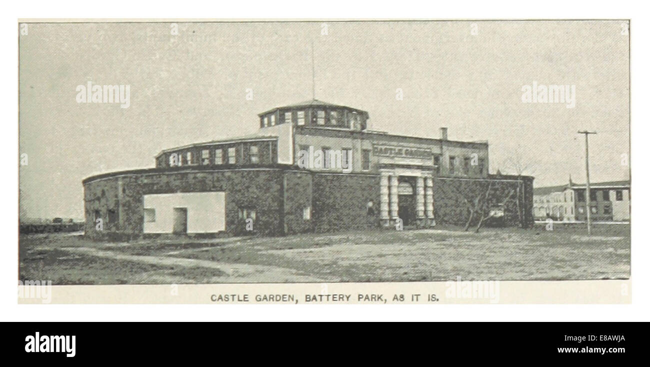 Une illustration de l’œuvre de King en 1893 montrant Castle Garden à Battery Park, New York, dans sa forme du XIXe siècle. L'image illustre le rôle de la structure dans l'histoire de New York et son importance pour les opérations portuaires de la ville. Banque D'Images