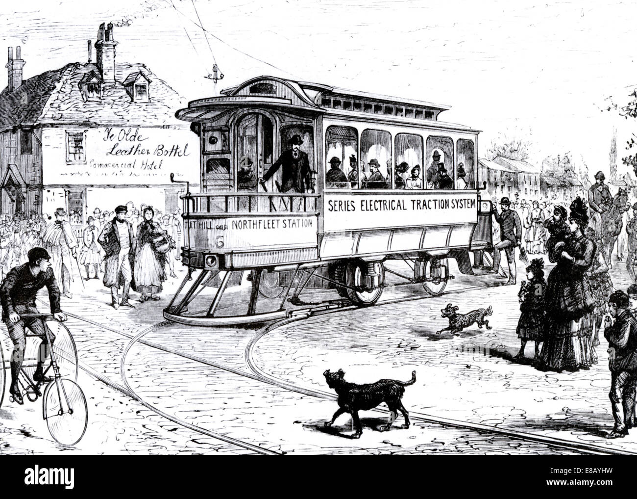 Le tramway électrique à Northfleet, Kent, Angleterre en 1889 - la première en Europe Banque D'Images