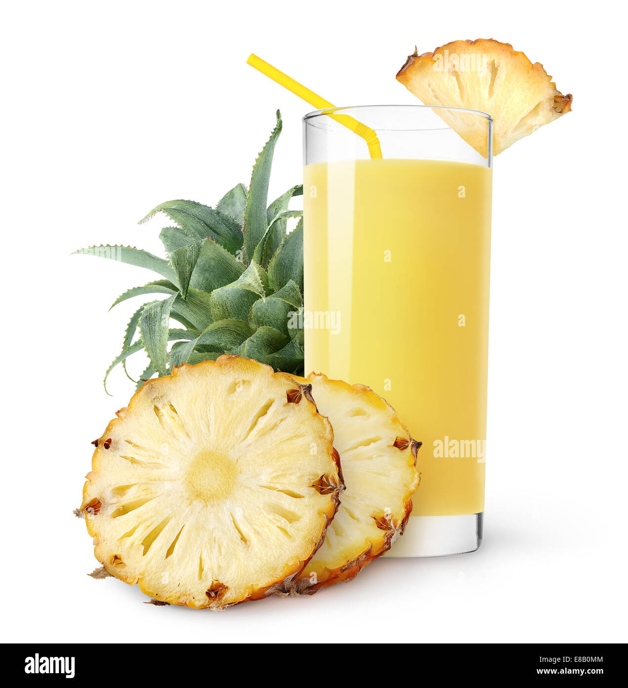 Jus d'ananas et de tranches d'ananas isolated on white Banque D'Images