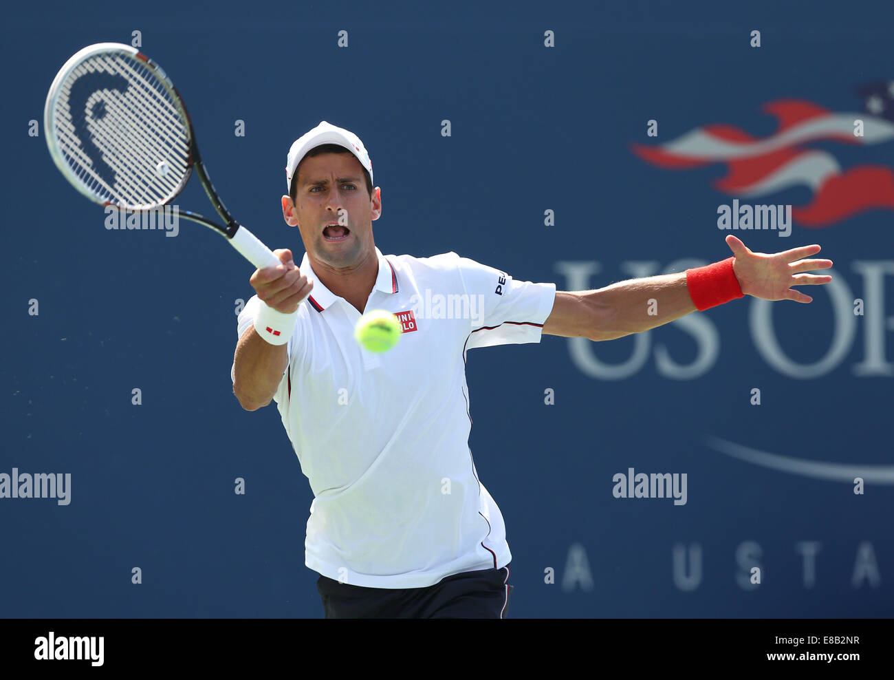 Novak Djokovic (SRB) en action à l'US Open 2014 à New York,USA. Banque D'Images
