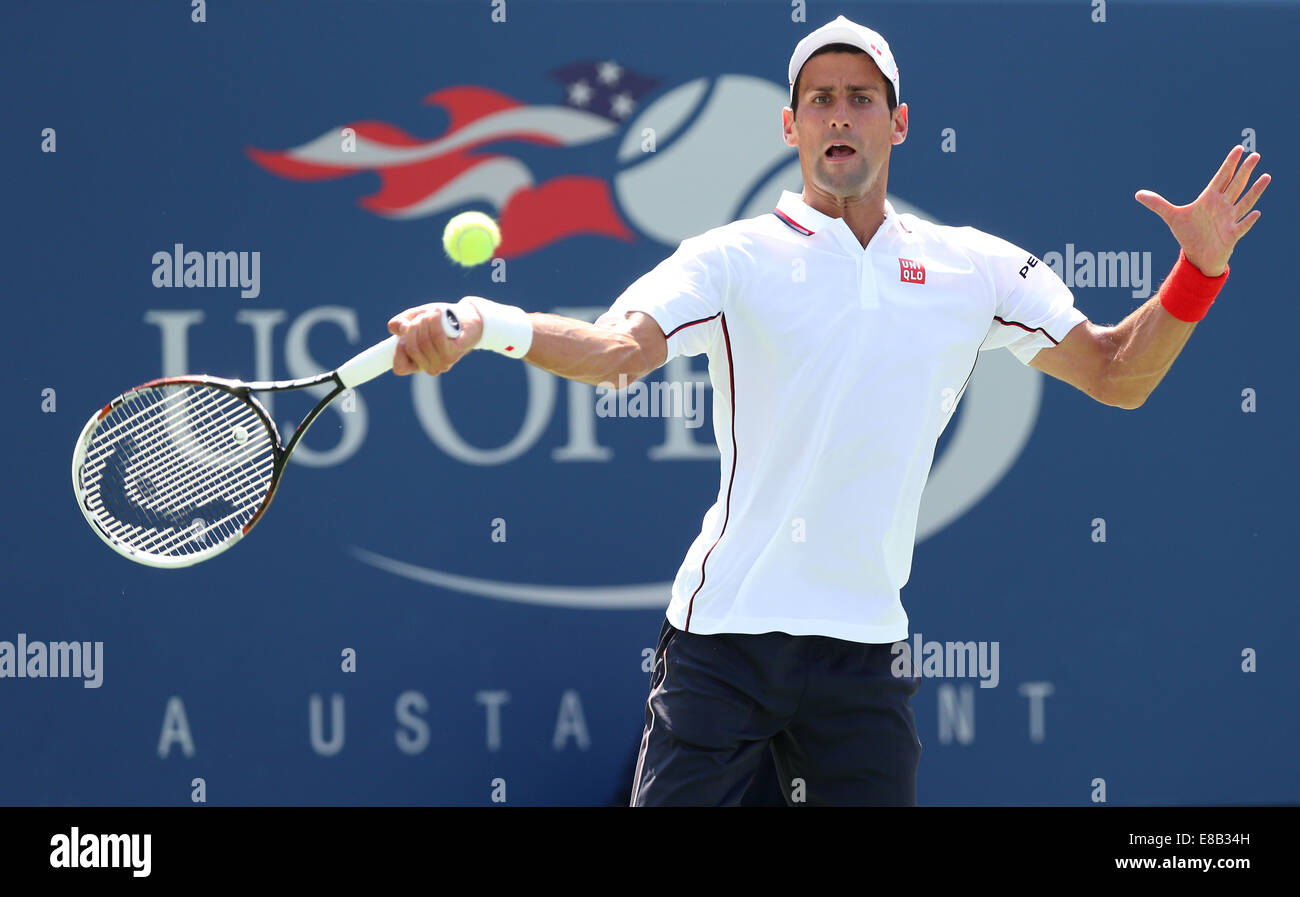 Novak Djokovic (SRB) en action à l'US Open 2014 à New York,USA. Banque D'Images