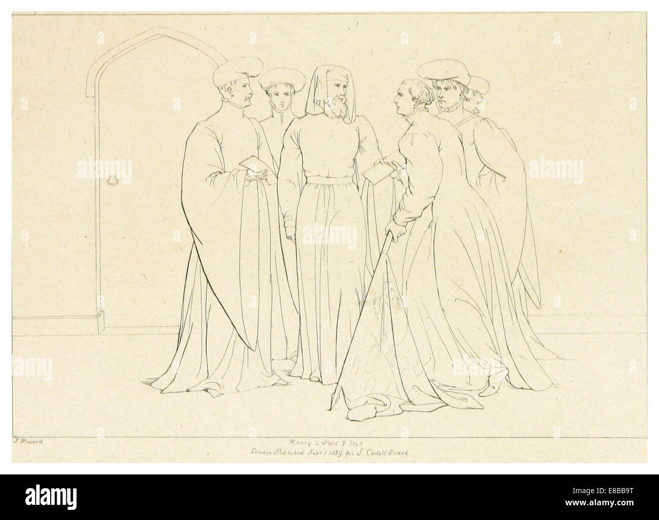 Cette illustration de 1828-33 tirée de l'édition « Shakespeare » de « Henry IV, part 2 » de Howard présente des scènes clés de la pièce, en se concentrant sur les moments dramatiques et les expressions des personnages. Banque D'Images
