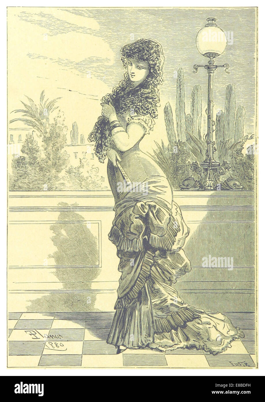 Cette illustration de 1886 de Saez représente 'la Mujer Mejicana' (la femme mexicaine), présentant une représentation traditionnelle de la féminité mexicaine au XIXe siècle. Banque D'Images