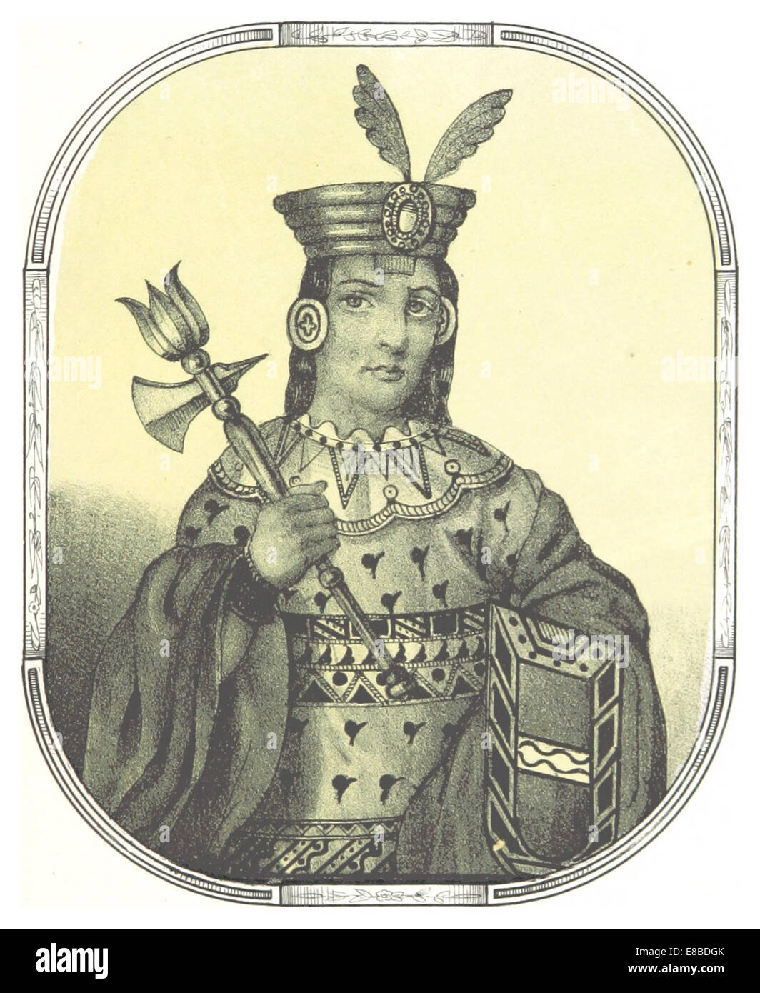 Une illustration de l'œuvre de Sahuaraura représentant le site inca de Huiraccocha, donnant un aperçu de l'ancienne civilisation inca et de ses lieux sacrés. Banque D'Images