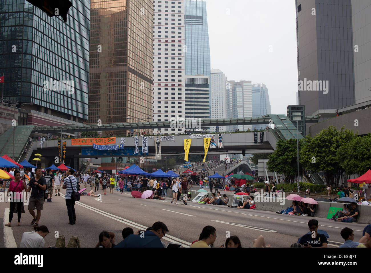 Hong Kong, Chine, le 4 octobre 2014 la démocratie Pro manifestants ont bloqué les rues de Hong Kong Banque D'Images