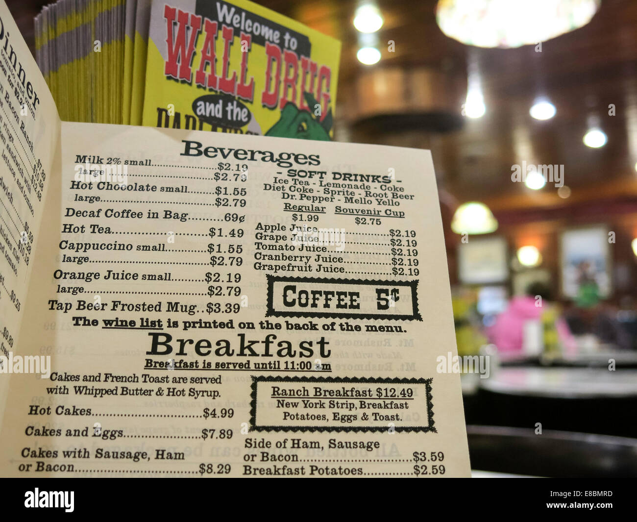Menu de restaurant, Wall Drug Store, Wall, South Dakota, USA Banque D'Images
