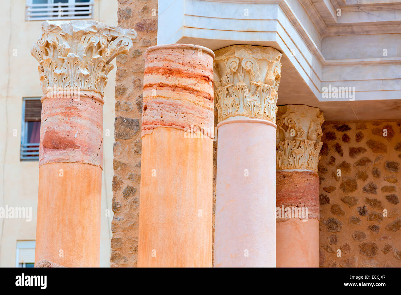 Colonnes antiques à Carthagène amphithéâtre romain de Murcia Espagne Banque D'Images