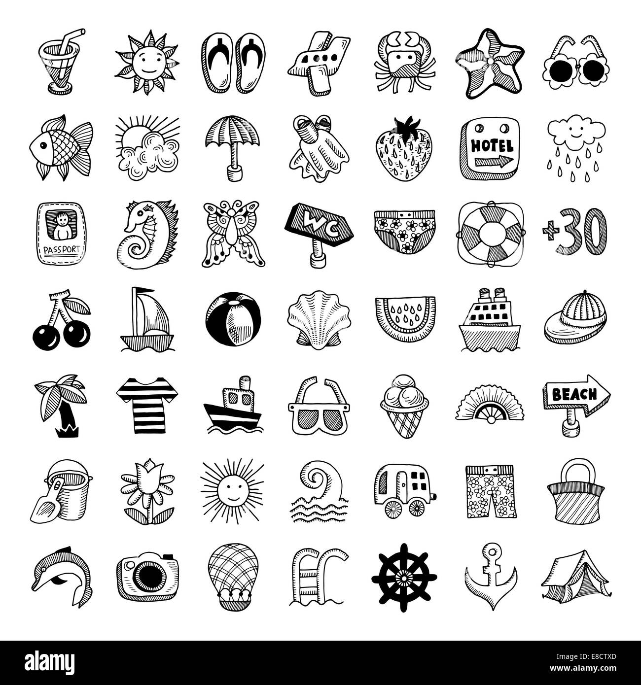 Sketch icon set de thème d'été, vector illustration Banque D'Images Sketch icon set de thème d'été, vector illustration Banque D'Images