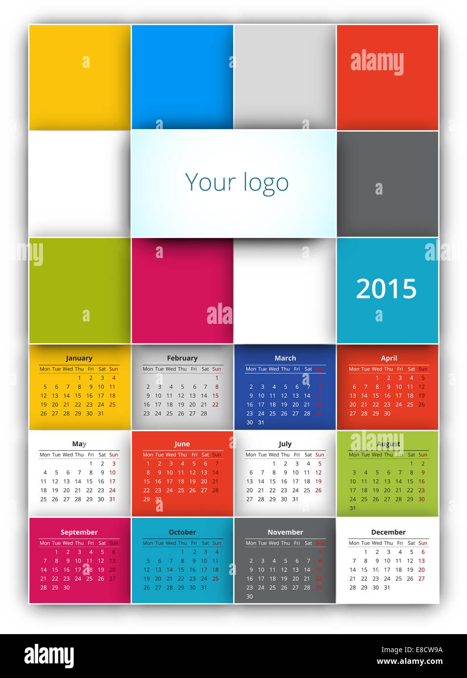 15 Calendrier Modele Vecteur Conception Avec Carres De Fond Style Poster A3 Format Proportion Photo Stock Alamy
