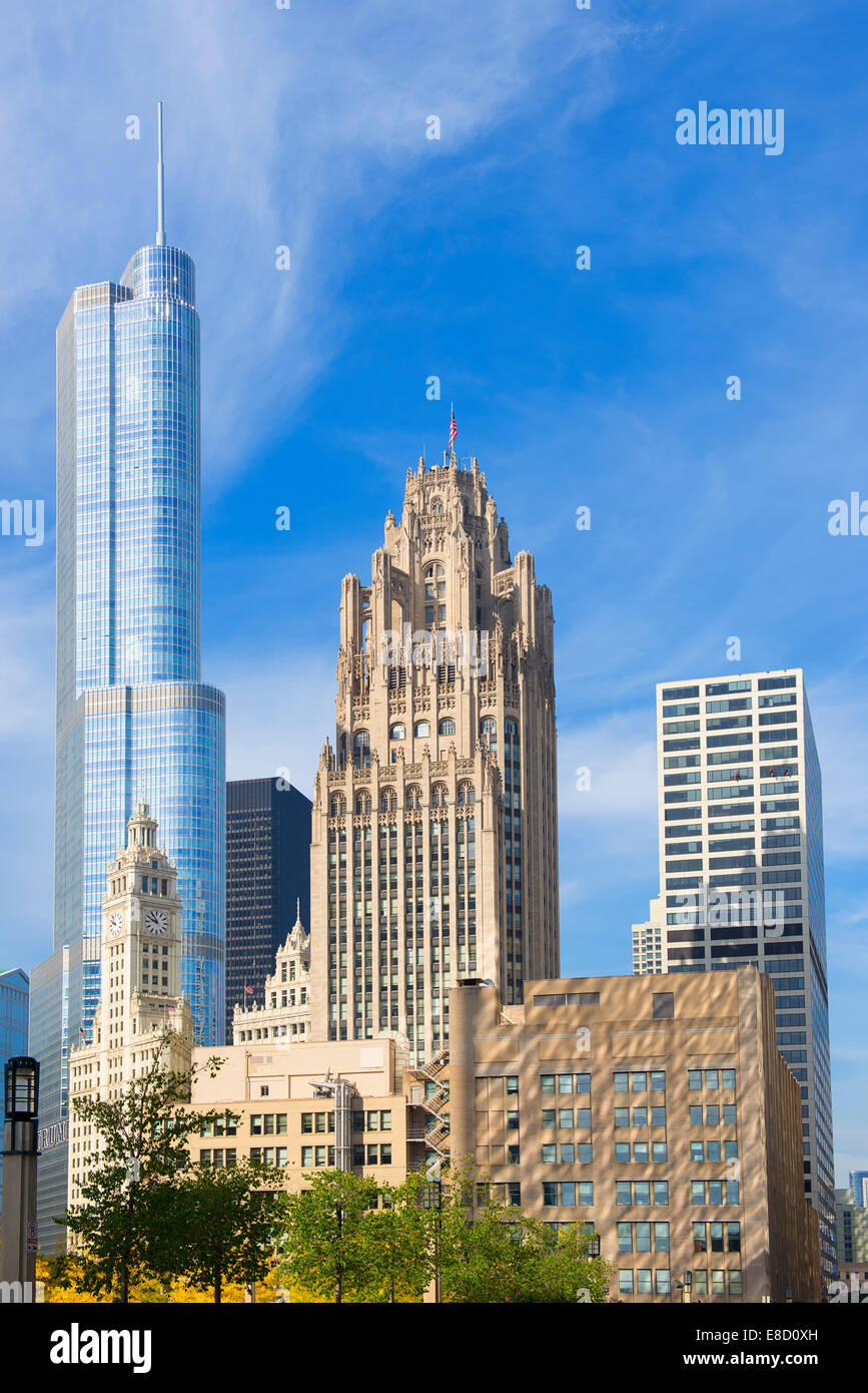 Trump Tower, Chicago Tribune Tower, Wrigley Building Banque D'Images