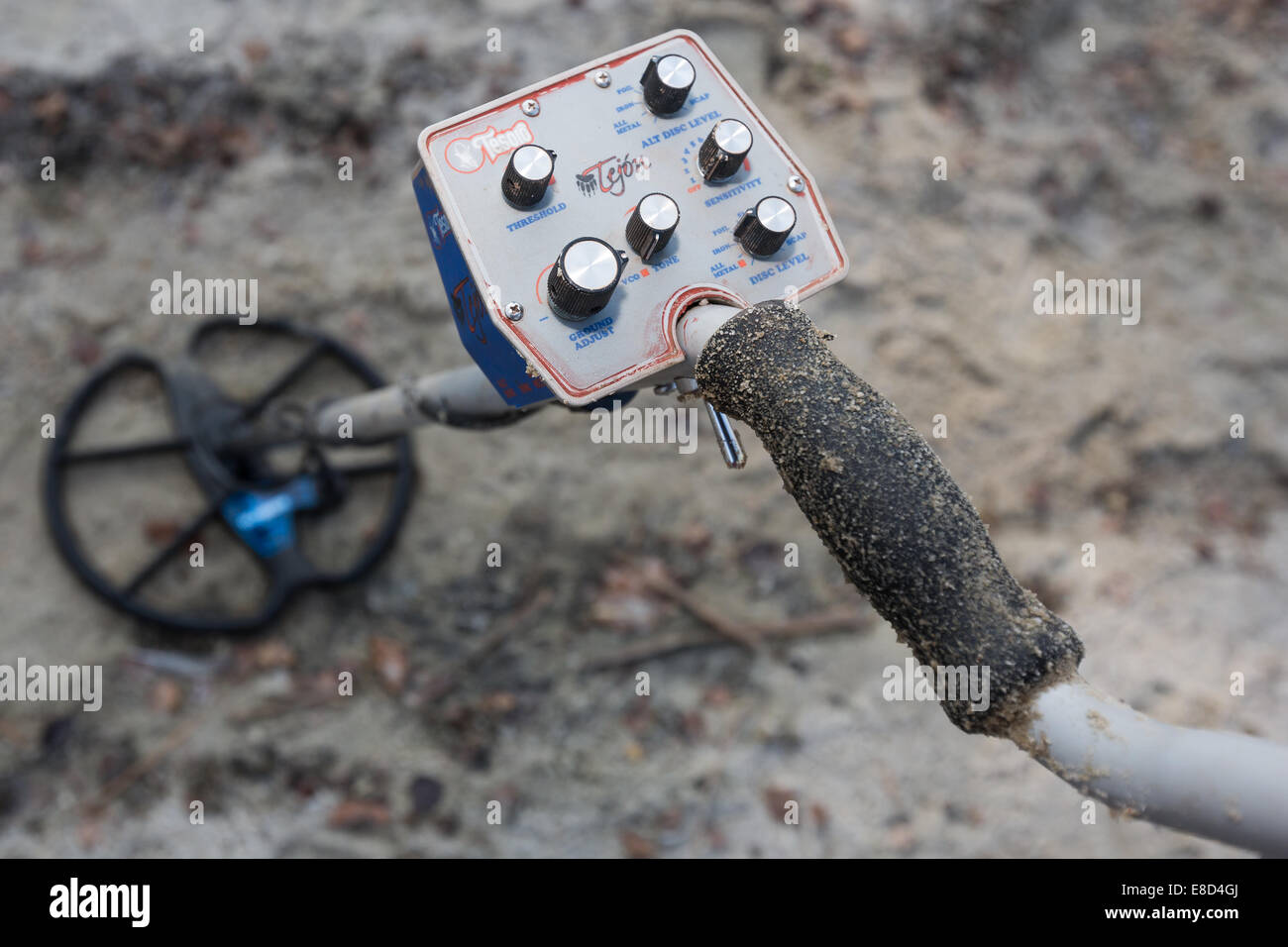 Hommes à la recherche d'un métal précieux à l'aide d'un détecteur de métal, Doksy, République Tchèque Banque D'Images