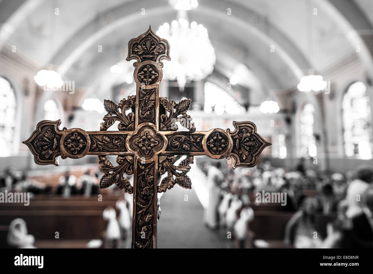 Détail d'une croix à l'intérieur d'une église ukrainienne Banque D'Images