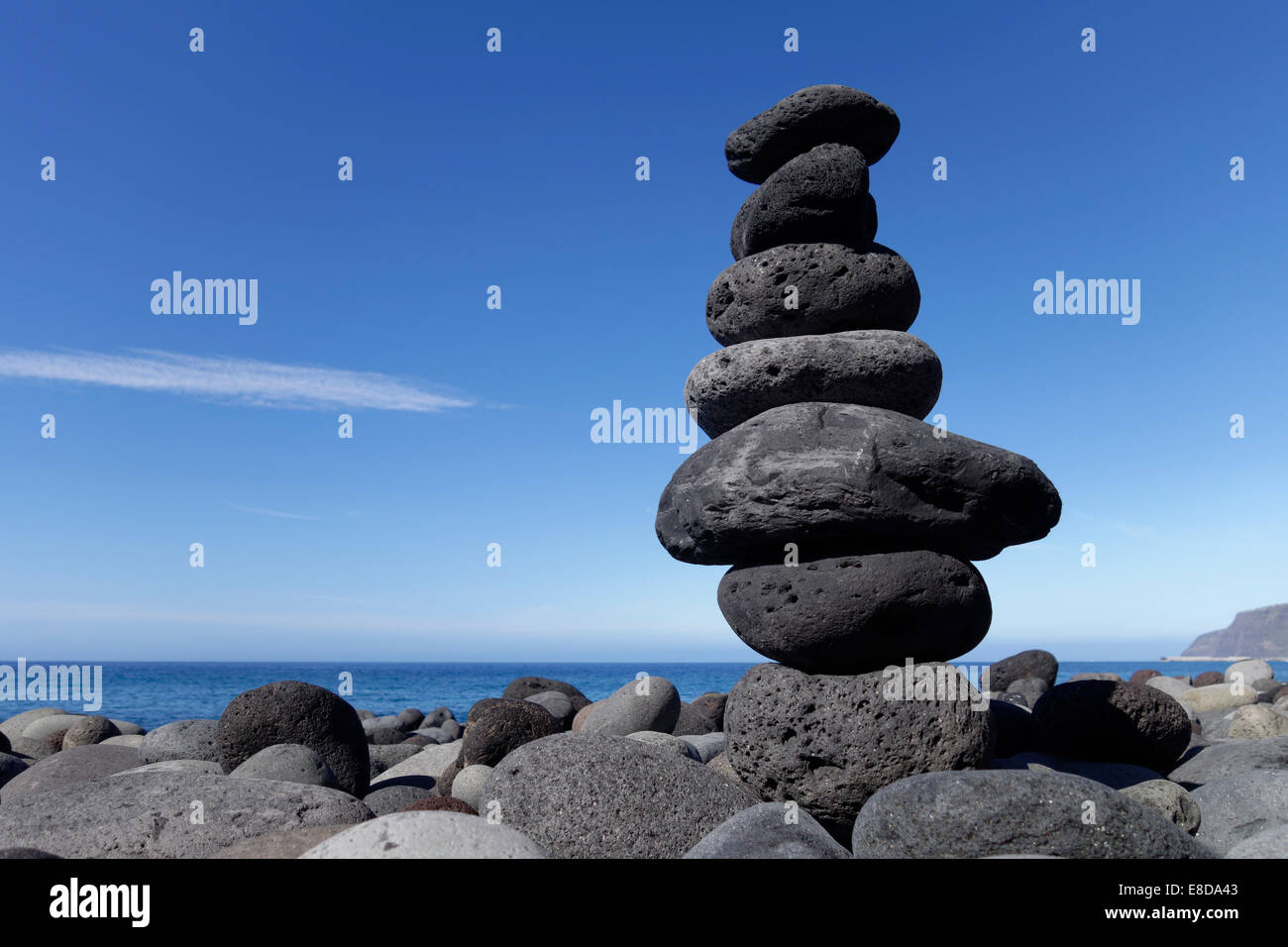 Rock tas de cailloux de lave, Playa de los Guirres à Puerto Naos, La Palma, Canary Islands, Spain Banque D'Images