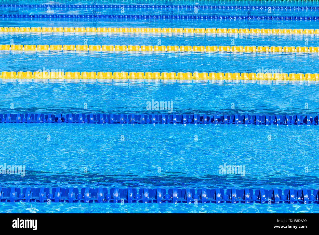 Piscine extérieure olympique 50m Câbles Corridor flottant et de l'eau calme Banque D'Images