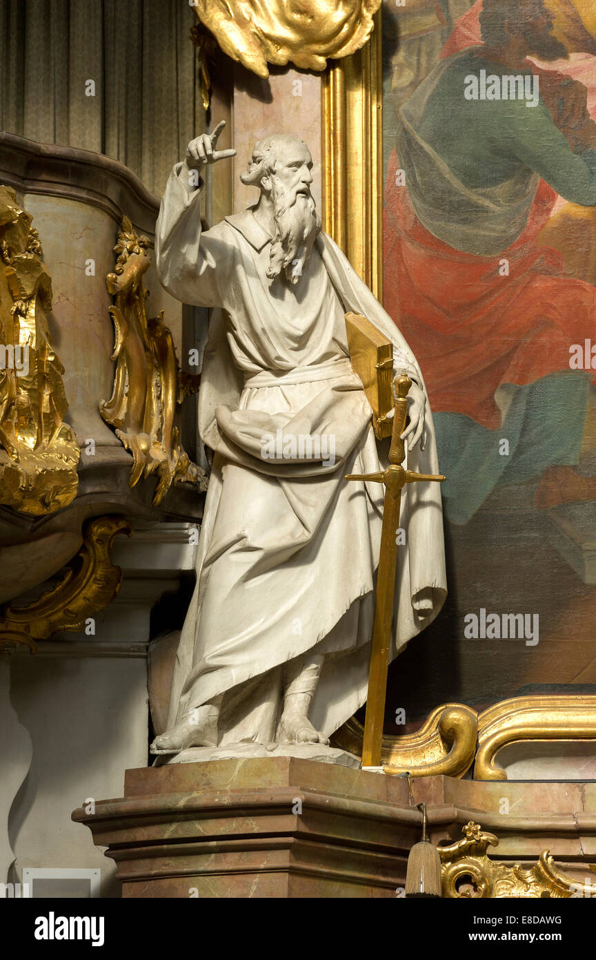 La figure de l'Apôtre Paul, par Franz Georg Hermann, l'église baroque de l'assomption de Sainte Marie, Abbaye Ettal Ettal, Banque D'Images