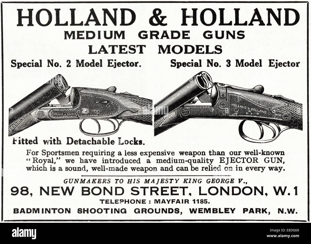 1920 publicité pour les fusils par Holland & Holland Fabricant de New Bond Street, London magazine en anglais daté de juin 1929 Banque D'Images