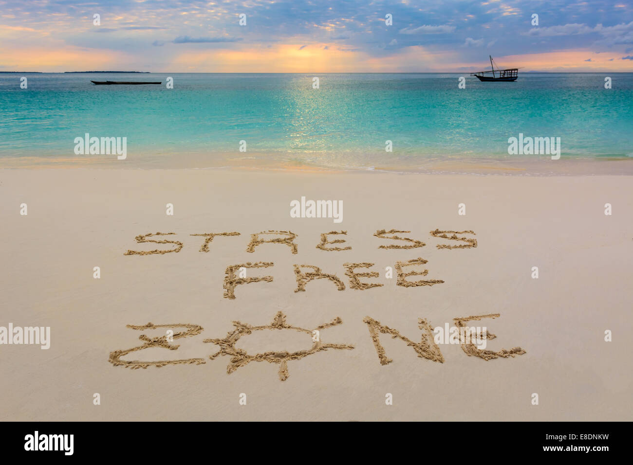 J'ai écrit ce message à Nungwi beach à Zanzibar, Tanzanie.C'est pas de stress pour paradice ! Banque D'Images