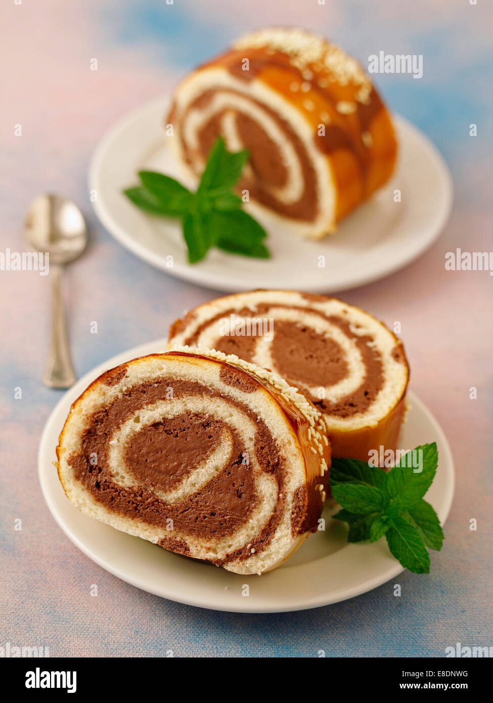 Suisse chocolat rouleau. Recette disponible. Banque D'Images