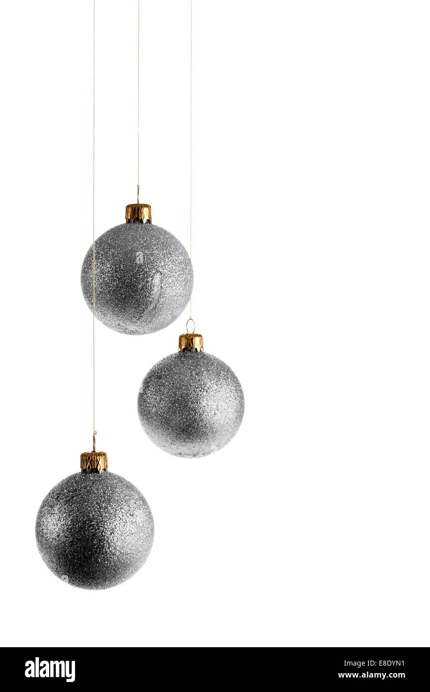 Boules de Noël argent, isolated on white Banque D'Images