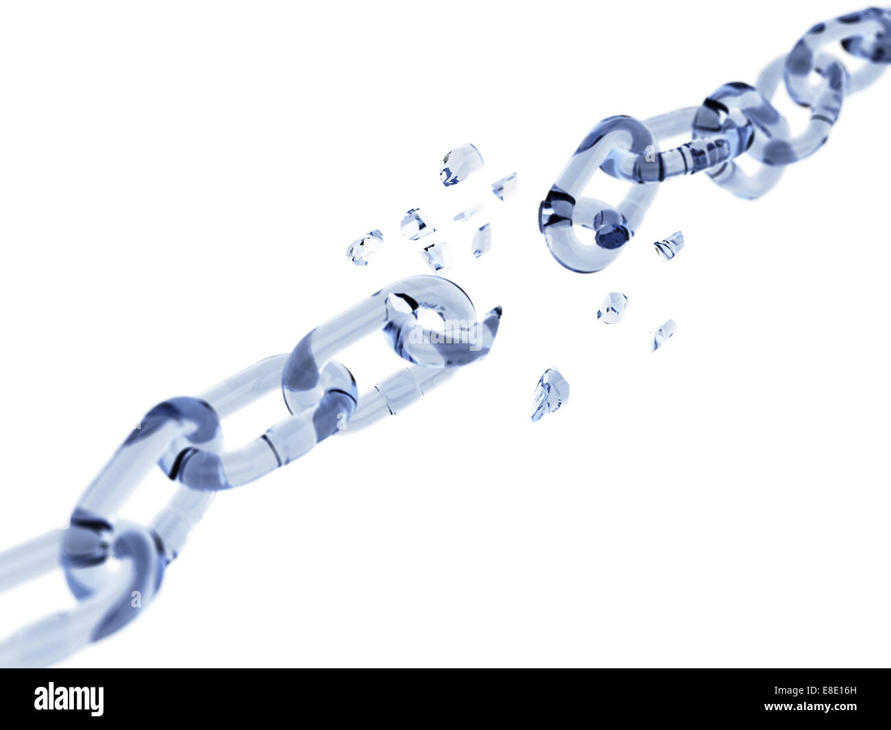 3D render of Broken Glass chain isolé sur fond blanc Banque D'Images