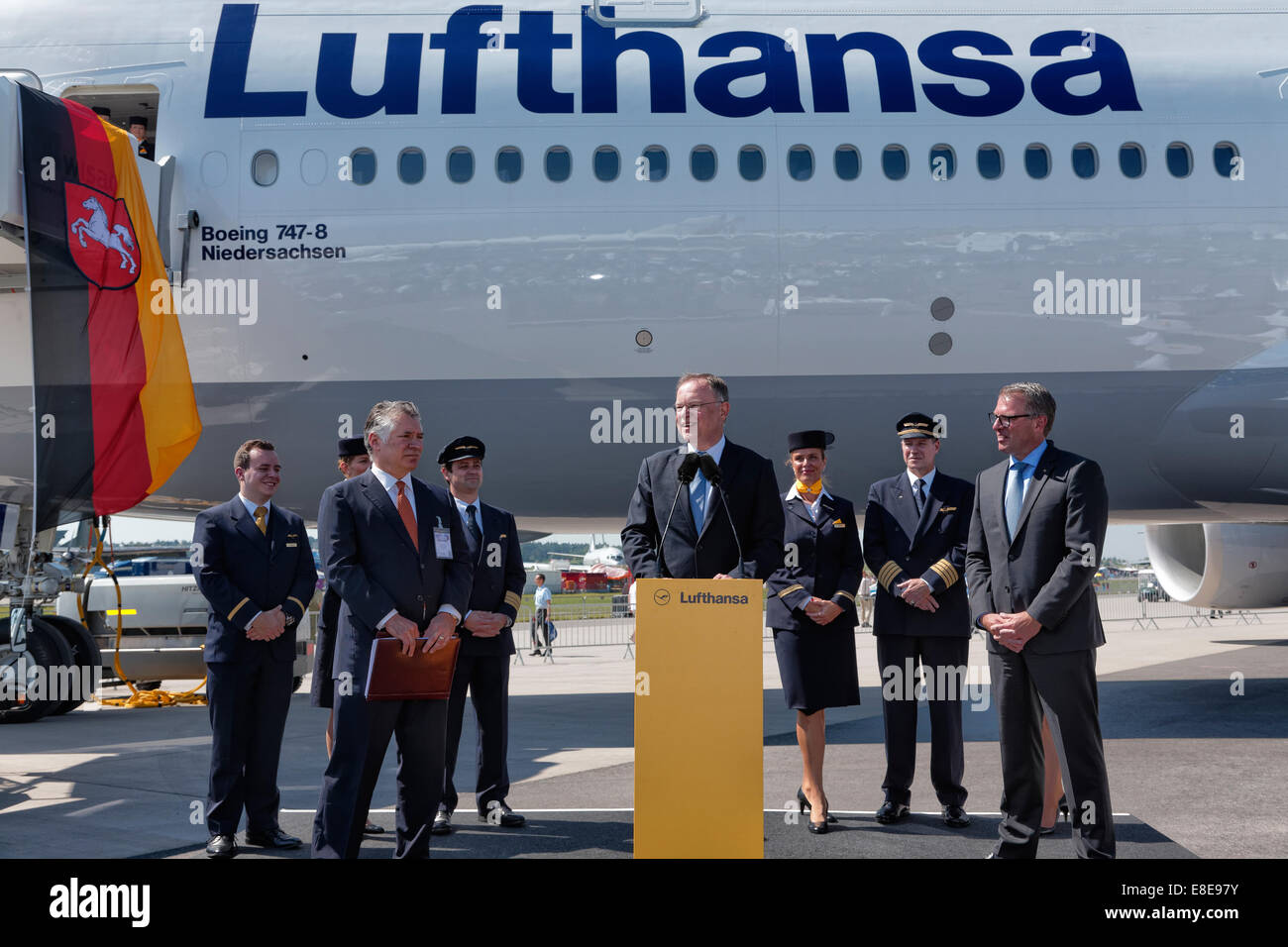 Schönefeld, Allemagne, baptême de la Lufthansa Boeing 747-8 à l'ILA 2014 Banque D'Images